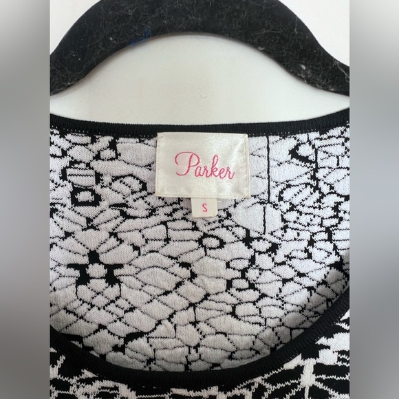 PARKER Nina Knit Jacquard Stretch Bandage Crop Top Black White Print small - Picture 3 of 5